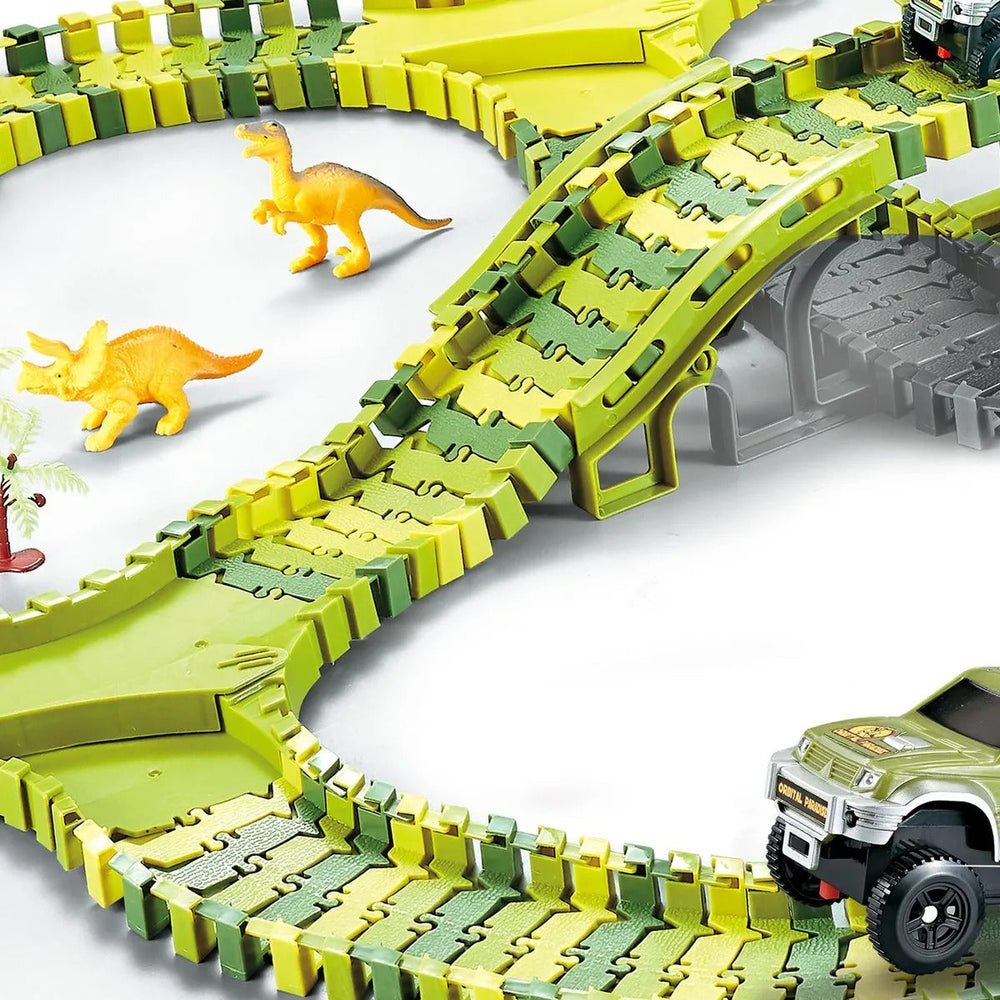Dino Racbana för Barn – 140-delars Flexibel Bana med Dinosaurieleksaker