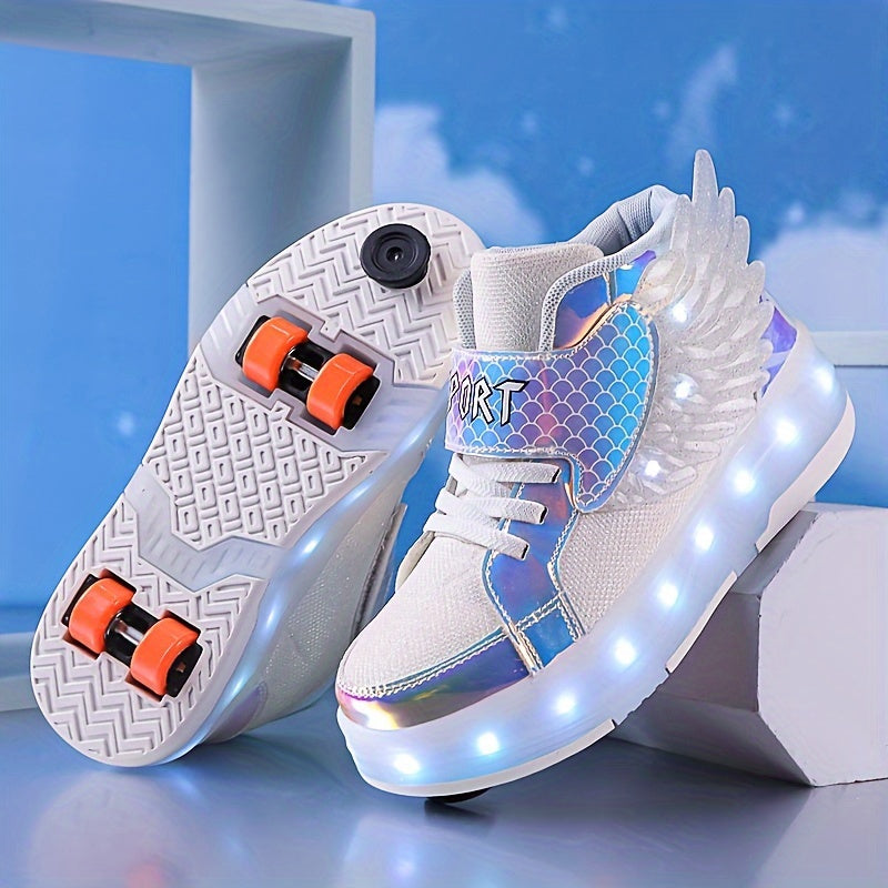 GlowSkate LED Rullskridsko Sneakers med Vingar – Flickor | Stl. 29-37