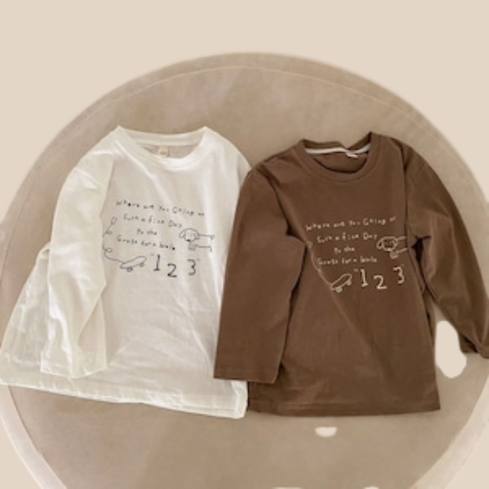 Långärmad tröja – LittlePaws Unisex, Vit/Brun, Bomull, Storlek 0–6 år