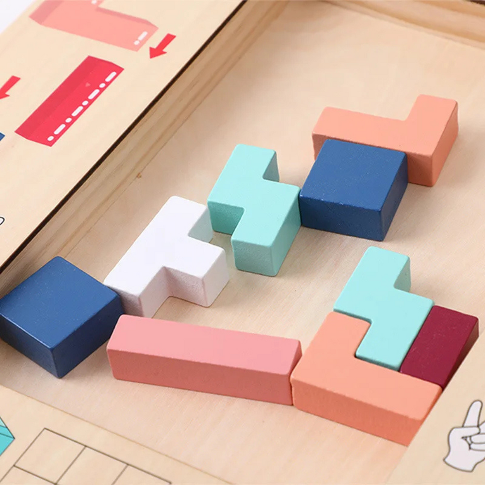 Träpussel Tetris-bräda för barn – Pedagogisk leksak för finmotorik och logiskt tänkande
