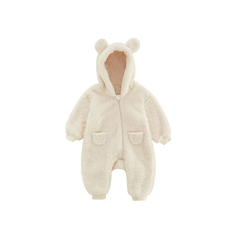 Mjuk Fleece Baby Onesie med Djurelement – Varm Vinterdräkt för Flickor & Pojkar (0–24 mån)