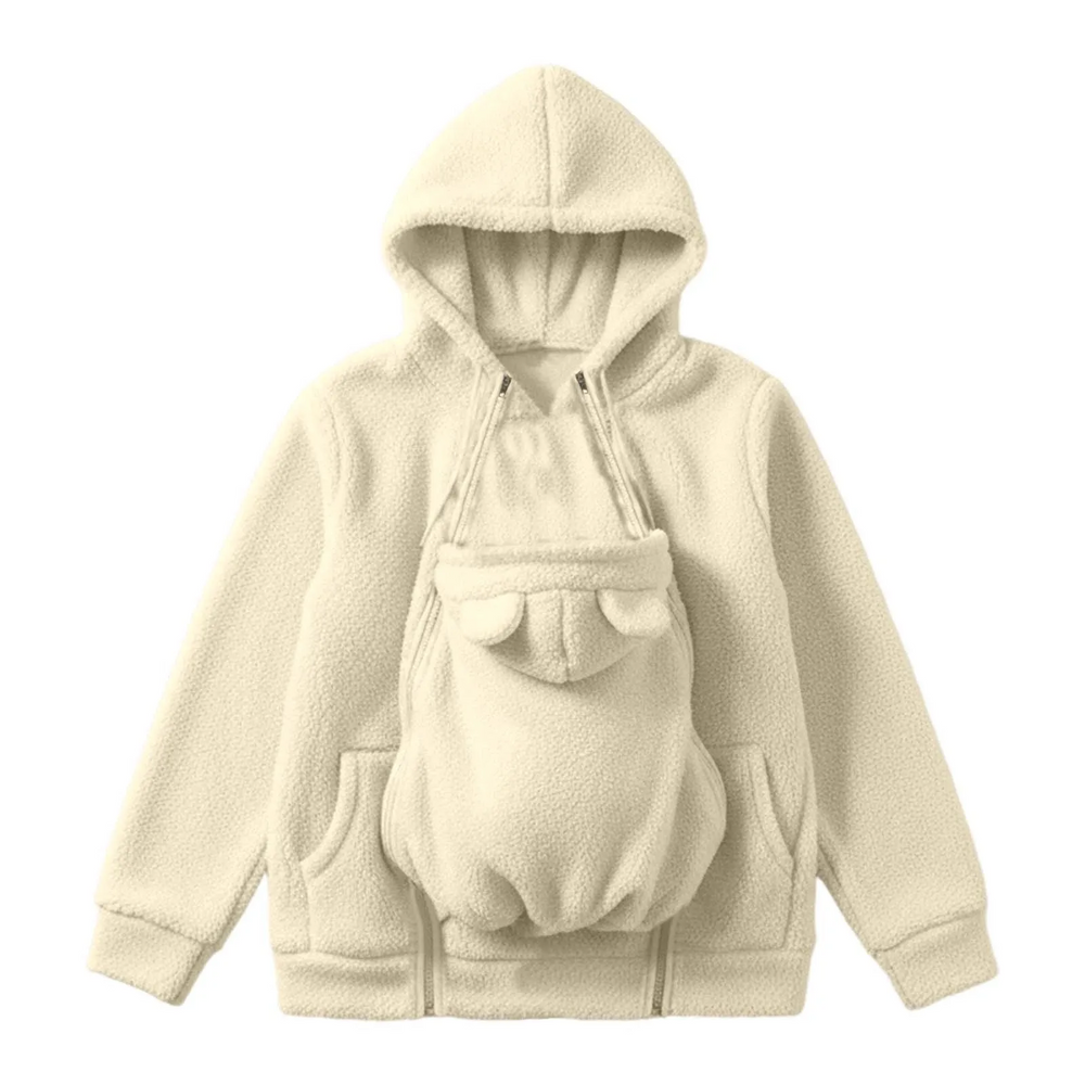 Bärjacka 2-i-1 för mamma och bebis – mjuk fleece, huva, dragkedja, fickor | babywearing-hoodie