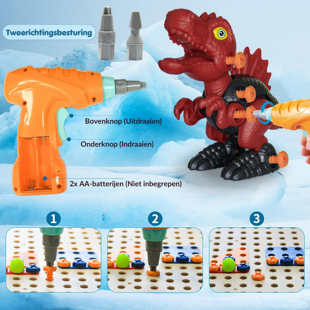 DinoBuilder Byggleksaksset – Kreativt Pedagogiskt Leksak med Fungerande Verktyg och Dino-designs