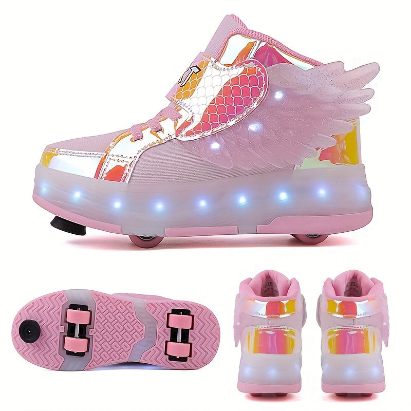 GlowSkate LED Rullskridsko Sneakers med Vingar – Flickor | Stl. 29-37