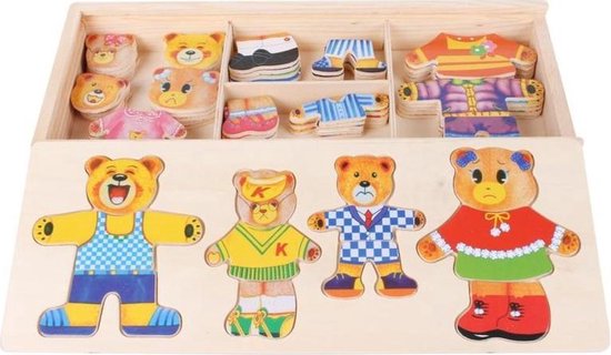 Träpusselsats – TeddyDress Klädpussel, Björnar, Trä, Från 2 År