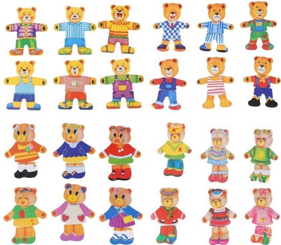 Träpusselsats – TeddyDress Klädpussel, Björnar, Trä, Från 2 År