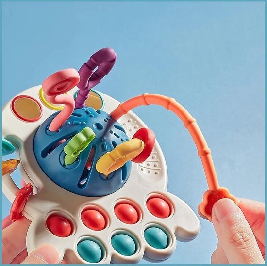 Sensoriskt leksak – OctoPlay bläckfisk, interaktiv babyleksak, BPA-fri, fidgetleksak, pedagogisk & motorisk utveckling