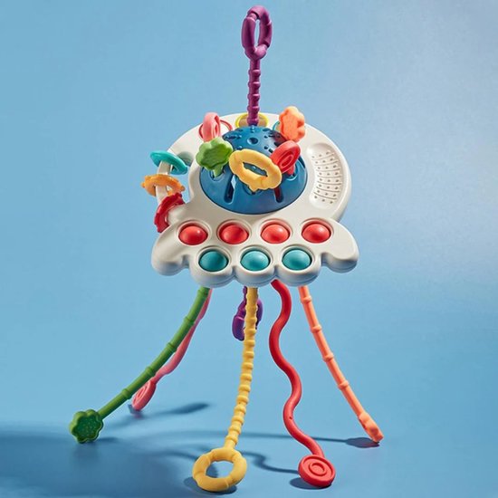 Sensoriskt leksak – OctoPlay bläckfisk, interaktiv babyleksak, BPA-fri, fidgetleksak, pedagogisk & motorisk utveckling