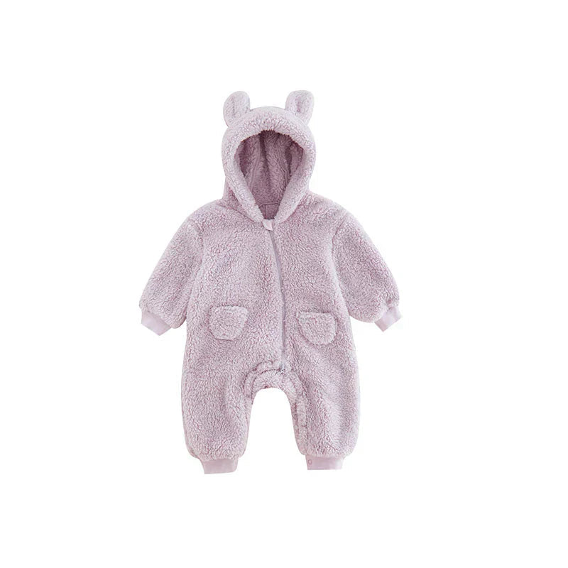 Mjuk Fleece Baby Onesie med Djurelement – Varm Vinterdräkt för Flickor & Pojkar (0–24 mån)