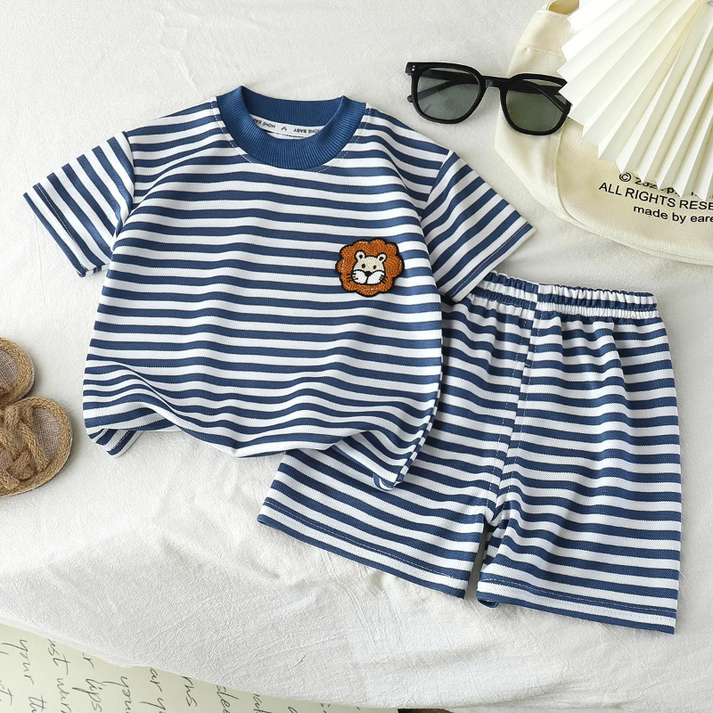 Randig 2-Delars Barnoutfit – Trendigt Set för Pojkar & Flickor