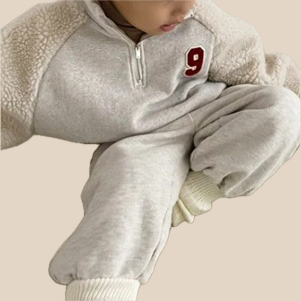 Träningsset med Fleece – CozyFit Unisex, Grå/Blå, Bomull, Storlek 0–6 år