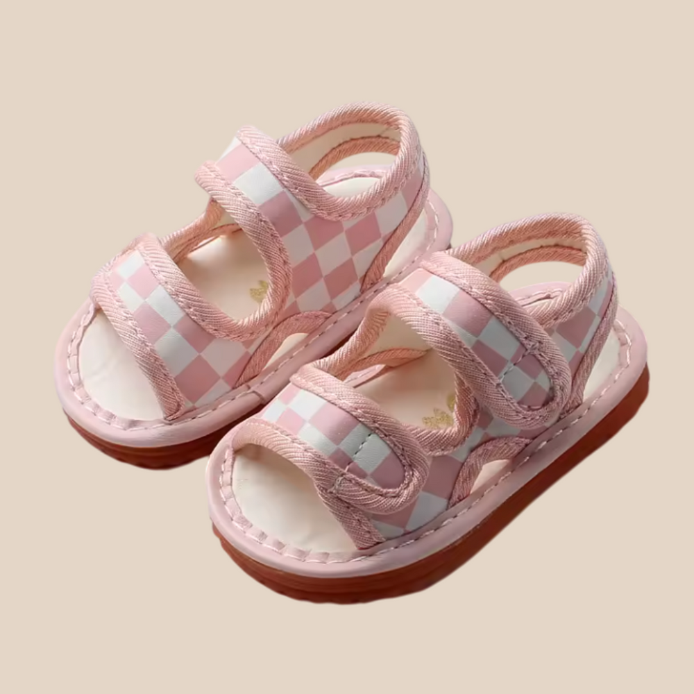 Sandal med kardborreband – CheckerSteps Unisex, Svart/Rosa, Storlek 16–20