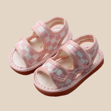 Sandal med kardborreband – CheckerSteps Unisex, Svart/Rosa, Storlek 16–20