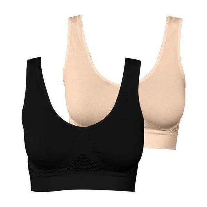 Bygelfri bh med lyfteffekt i andningsaktiv nylon – utan hakar, ventilationszoner | komfort-bh