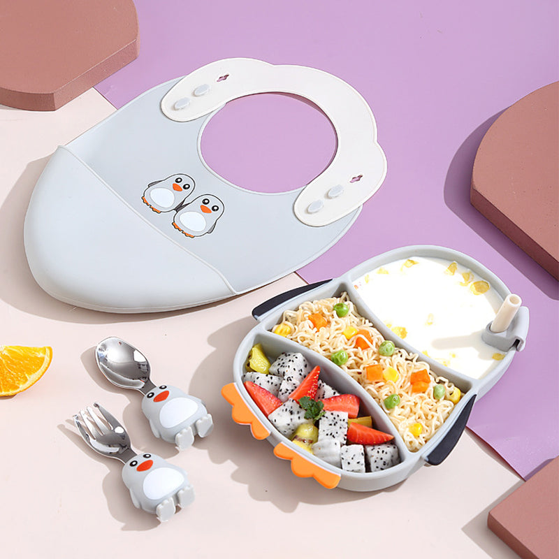 MiniMeal Tallriksset för småbarn – Säker & halkfri tallrik för bebisar från 6 månader | Silikon­tallrik med sugpropp och bestick