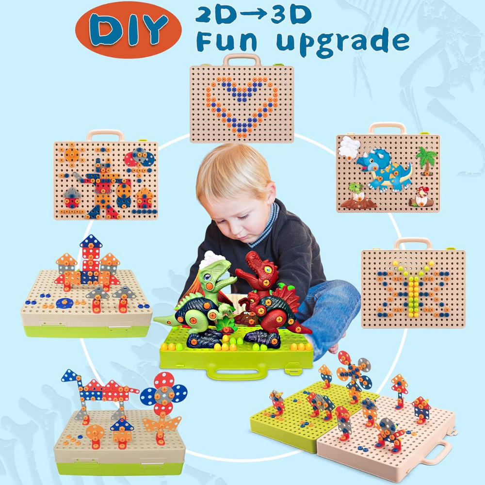 DinoBuilder Byggleksaksset – Kreativt Pedagogiskt Leksak med Fungerande Verktyg och Dino-designs