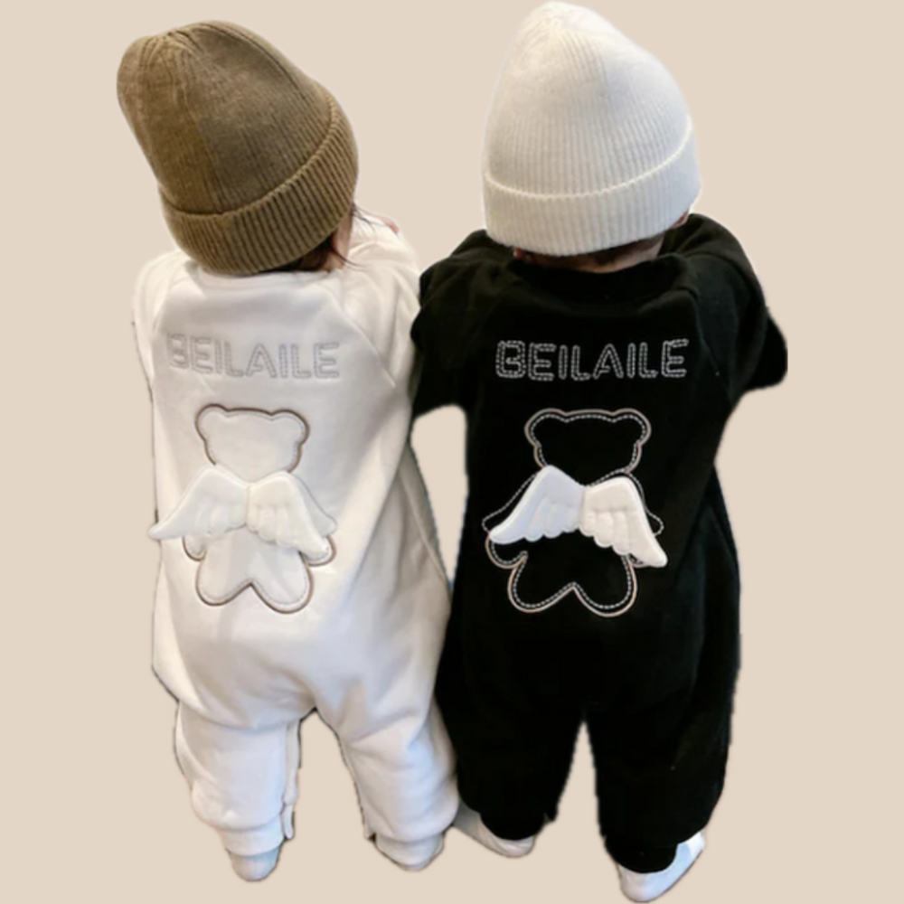 Overall med Änglavingar – Baby, Svart/Vit, Bomull, Storlek 0–2 år