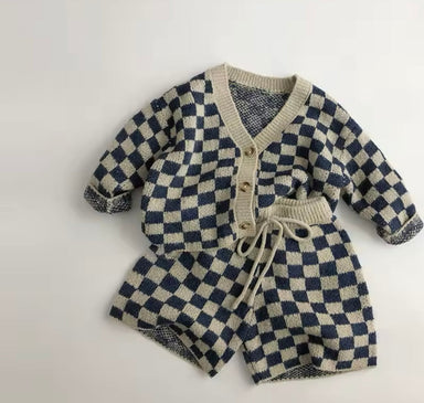 Somrig stickad barnshortsset – Baby, småbarn, förskolebarn, barn, Blå/Beige, Bomull, Storlek 0–7 år