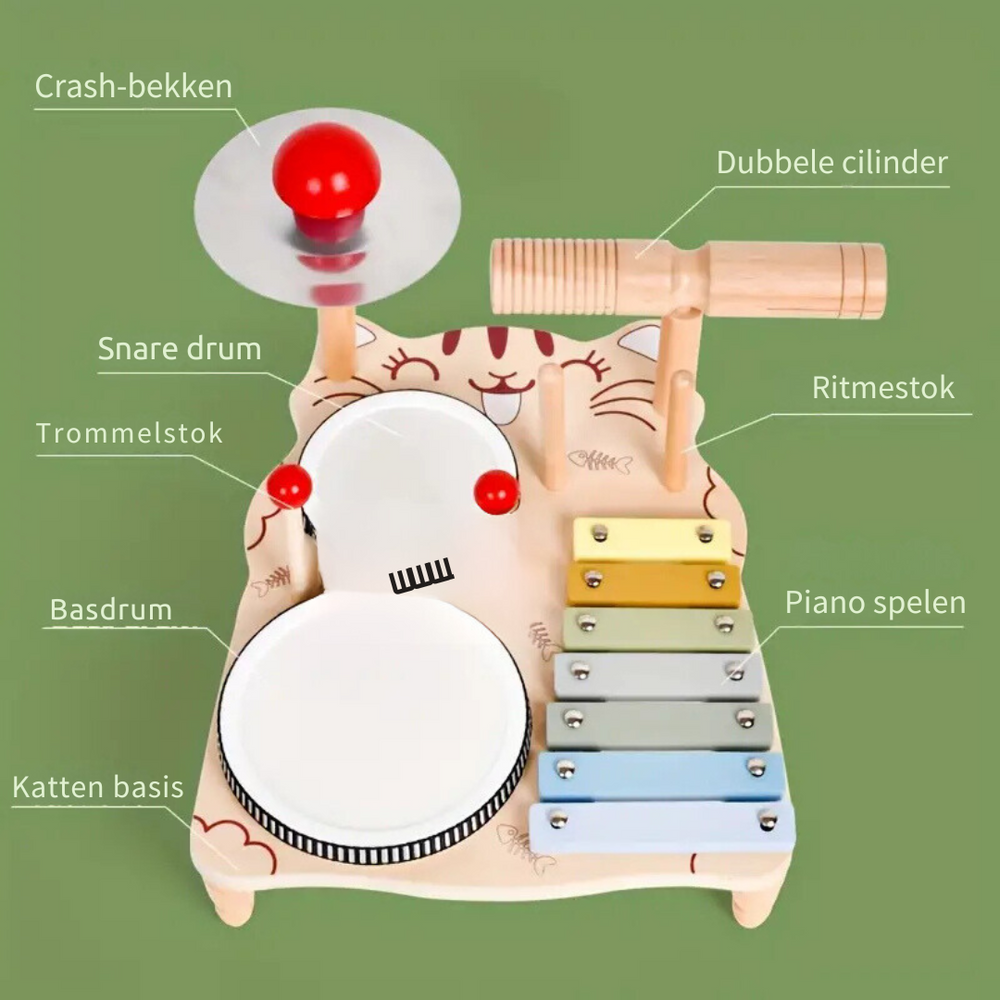 Trumset i trä för småbarn | Pedagogiskt musikskoj | Köp Rytmo Drumset