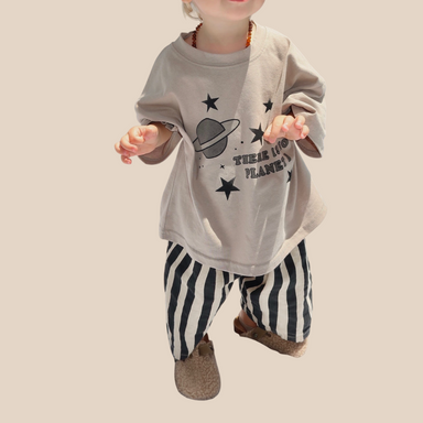 T-shirt med tryck – EcoCosmo Unisex, Beige/Grå, Bomull, Storlek 0–6 år