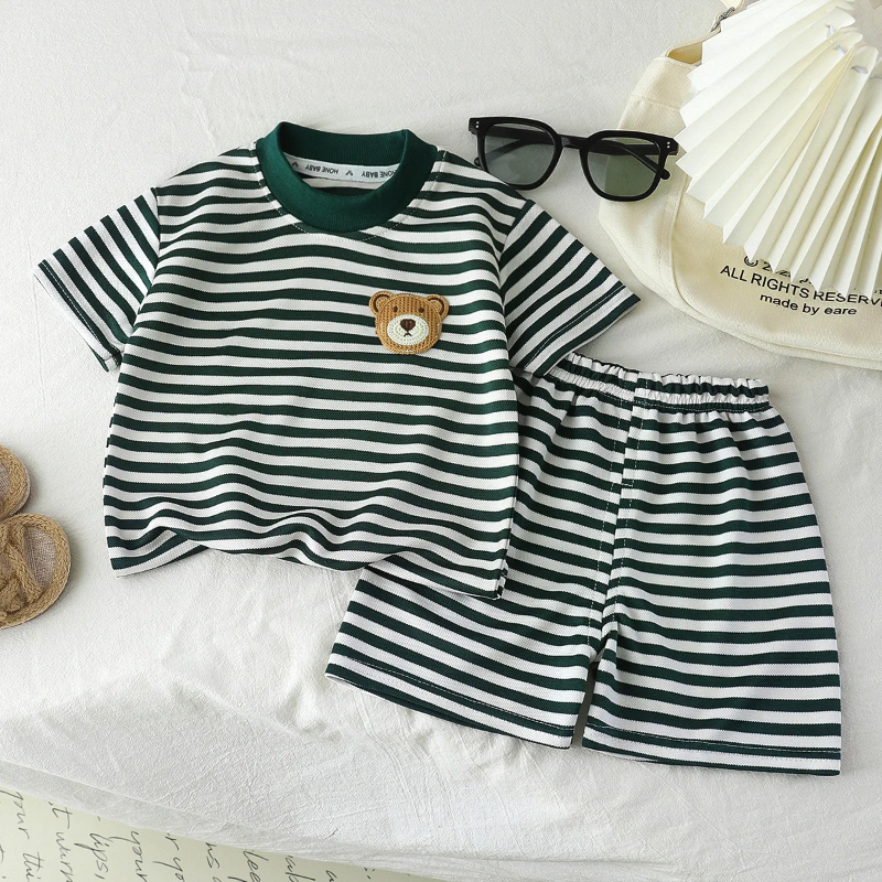 Randig 2-Delars Barnoutfit – Trendigt Set för Pojkar & Flickor