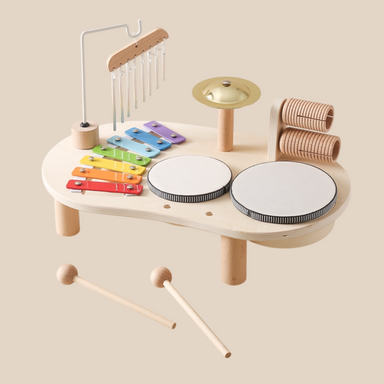 Musikbord i trä för barn – Xylofon, trummor & cymbaler (1+)