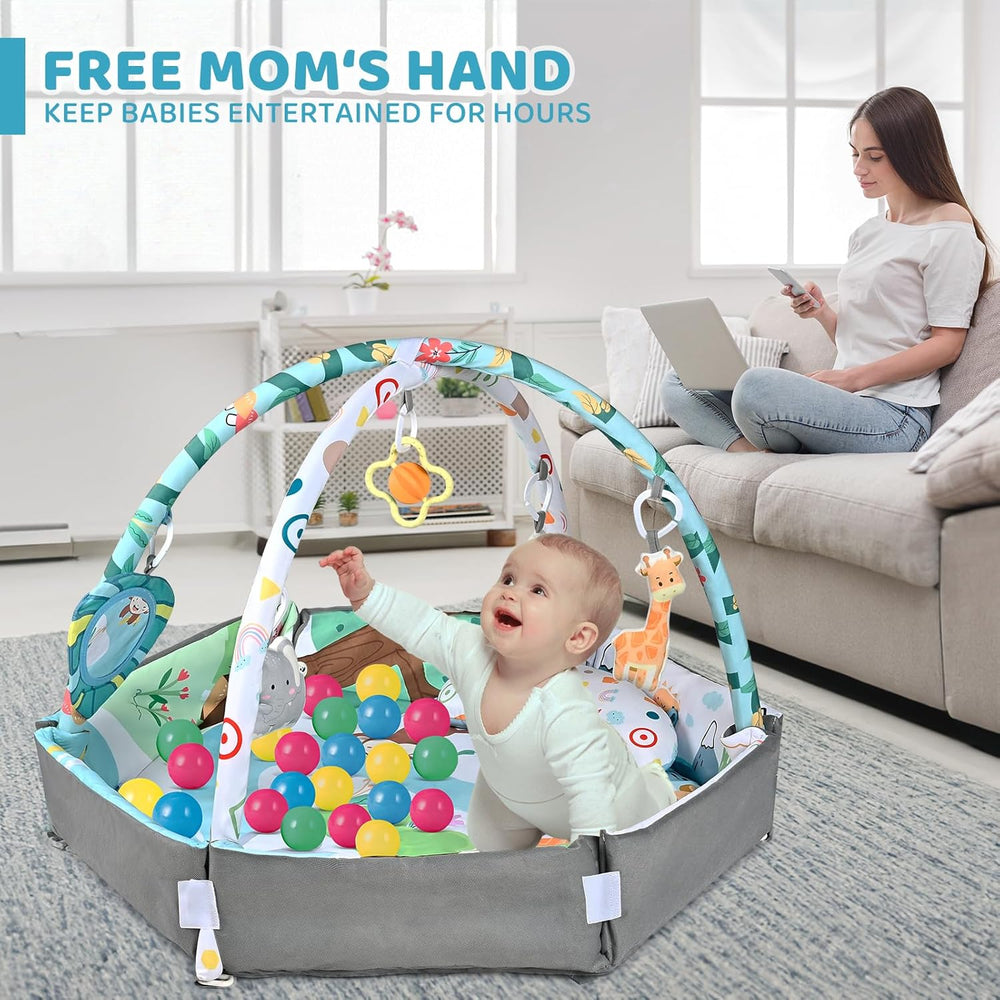 Babygym & lekmatta för baby – 8-i-1 aktivitetsmatta med leksaker (0+ månader)