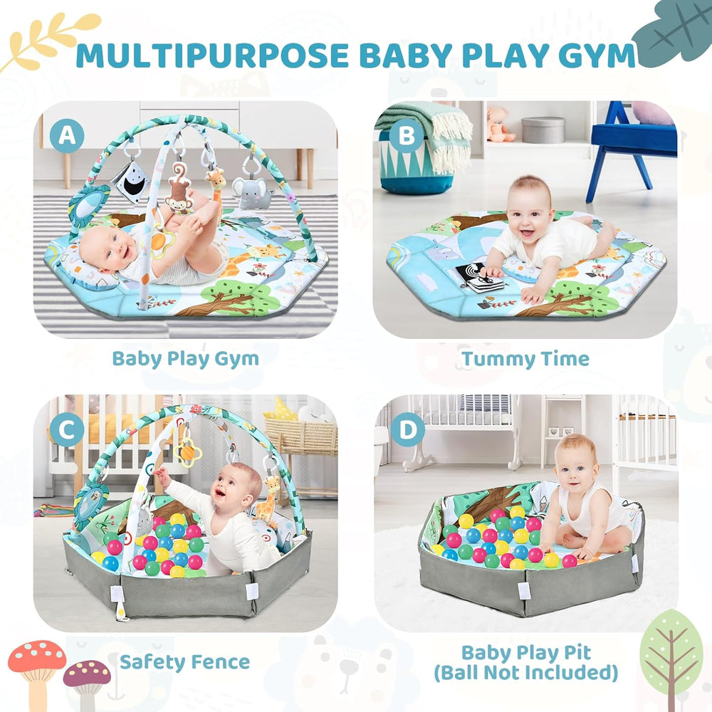 Babygym & lekmatta för baby – 8-i-1 aktivitetsmatta med leksaker (0+ månader)
