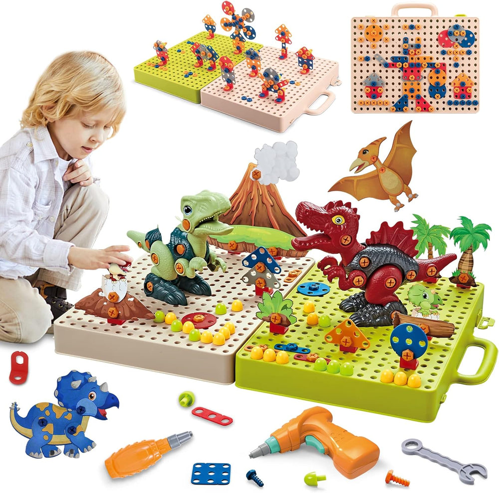 DinoBuilder Byggleksaksset – Kreativt Pedagogiskt Leksak med Fungerande Verktyg och Dino-designs