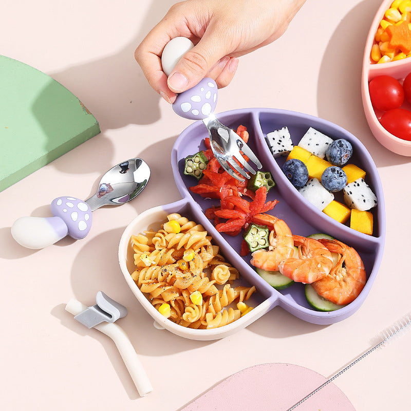 MiniMeal Tallriksset för småbarn – Säker & halkfri tallrik för bebisar från 6 månader | Silikon­tallrik med sugpropp och bestick