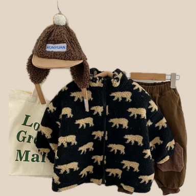 Fleeceväst med Björnmotiv – Björnar Unisex, Svart/Grön, Storlek 1–6 år