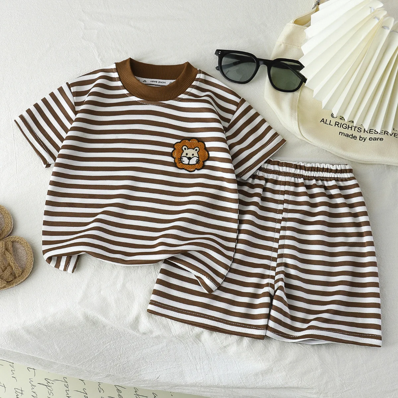 Randig 2-Delars Barnoutfit – Trendigt Set för Pojkar & Flickor