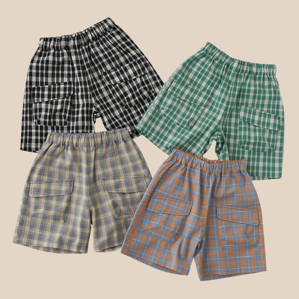 Shorts – PlaidyPlay Unisex, Grön/Svart/Orange/Gul, Bomull, Storlek 0–6 år