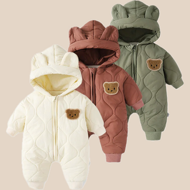 Onesie med Björnöron – Accra Unisex, Beige/Grön/Kaffe, Bomull, Storlek 6–18 månader