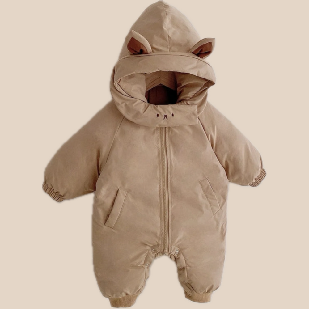 Jumpsuit/Overall med Huva – Katt Baby, Beige/Svart, Polyester, Storlek 0–2 år