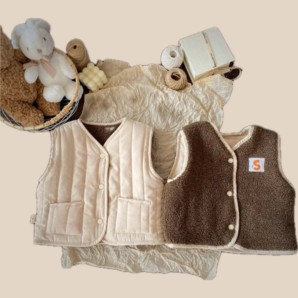 Väst med Ull – Gaborone Unisex, Rosa/Brun/Beige, Bomull, Storlek 0–6 år