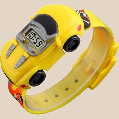Auto Klocka – Pojkar, Röd/Blå/Gul/Svart, Silikonarmband, 21 cm