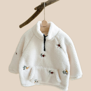 Fleecetröja med Blommönster – Flicka, Vit, Storlek 0–3 år
