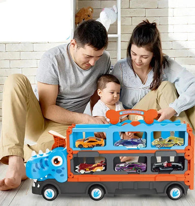 DinoRace Explorer – Leksakstruck med Utdragbar Racerbana och Mini-bilar för Barn 3+