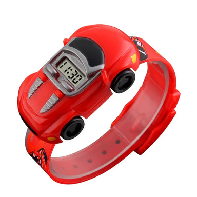 Auto Klocka – Pojkar, Röd/Blå/Gul/Svart, Silikonarmband, 21 cm