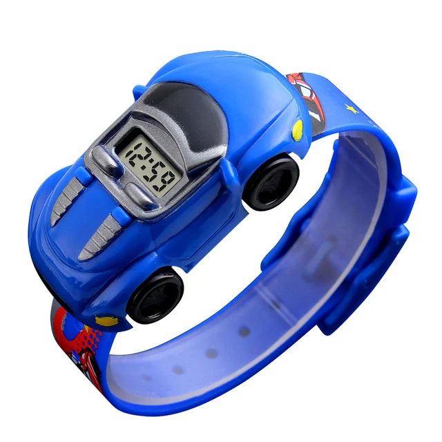 Auto Klocka – Pojkar, Röd/Blå/Gul/Svart, Silikonarmband, 21 cm