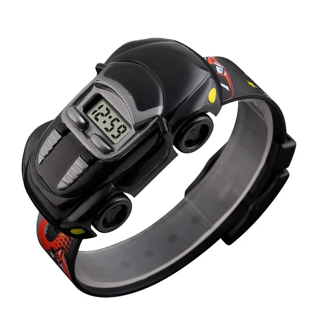 Auto Klocka – Pojkar, Röd/Blå/Gul/Svart, Silikonarmband, 21 cm