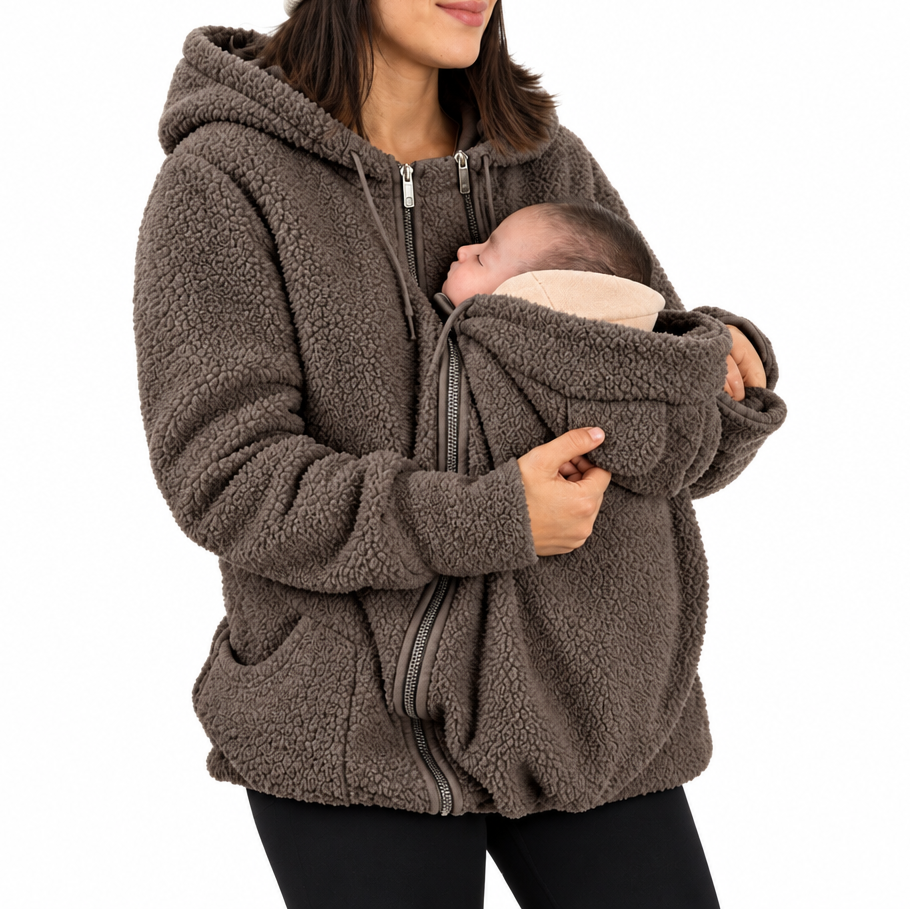 Bärjacka 2-i-1 för mamma och bebis – mjuk fleece, huva, dragkedja, fickor | babywearing-hoodie