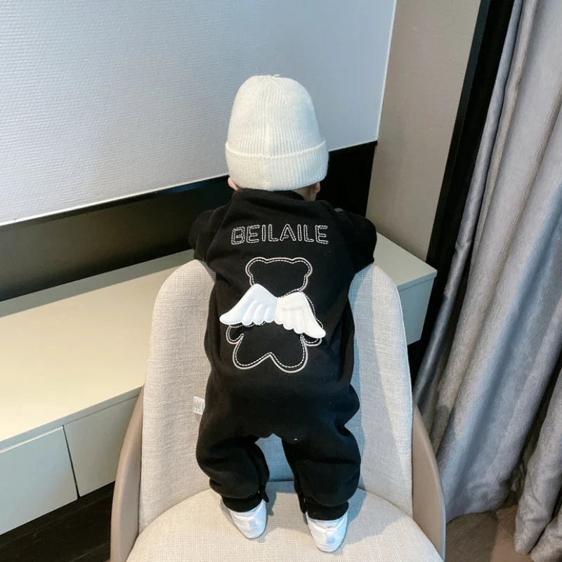 Overall med Änglavingar – Baby, Svart/Vit, Bomull, Storlek 0–2 år
