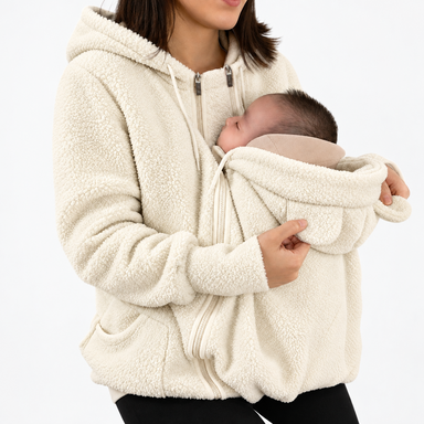 Bärjacka 2-i-1 för mamma och bebis – mjuk fleece, huva, dragkedja, fickor | babywearing-hoodie