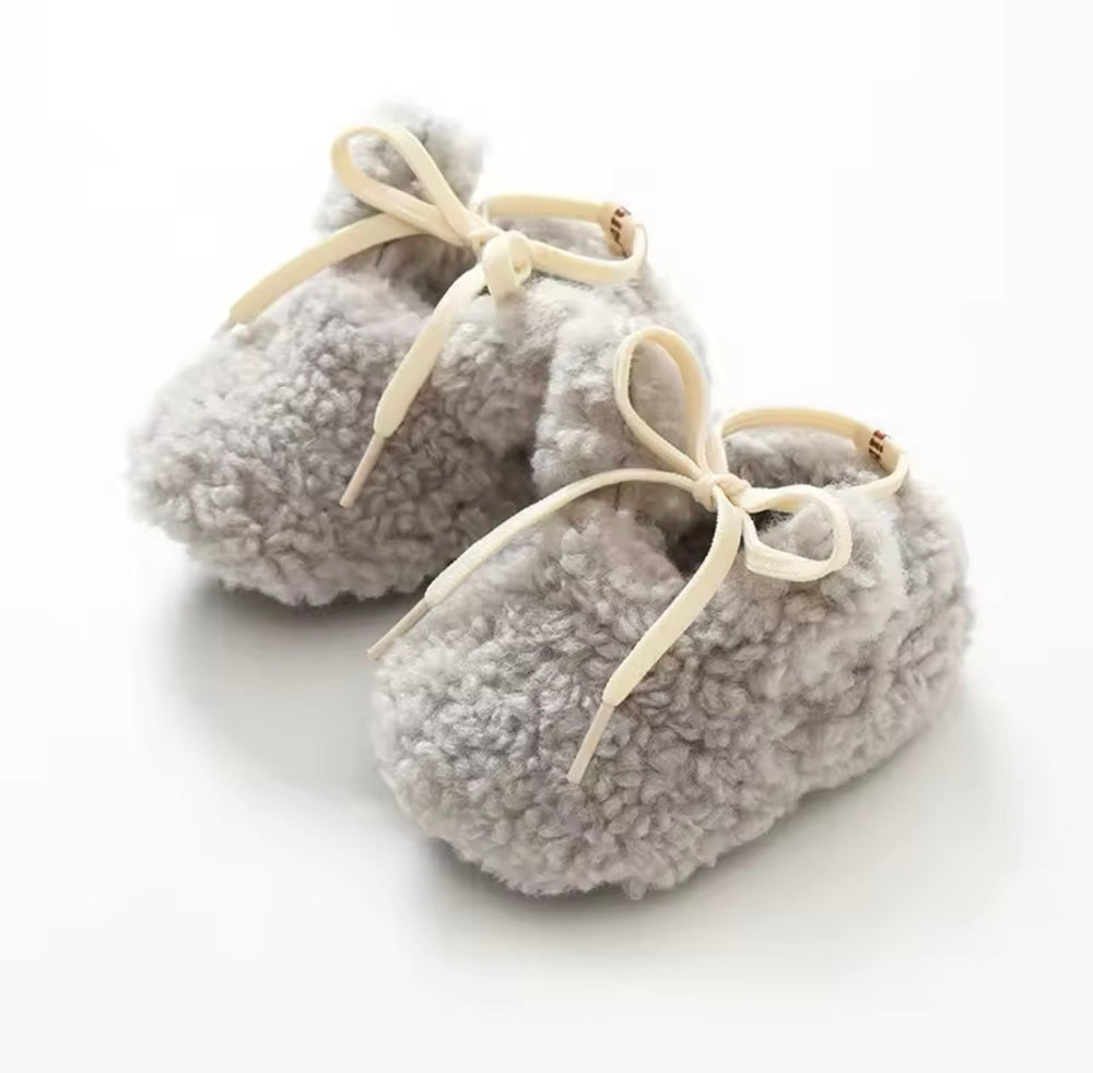 Halkfria Bunny-tofflor för Bebisar – MoreForMini Unisex, Grå, Ull, Storlek 0–2 År