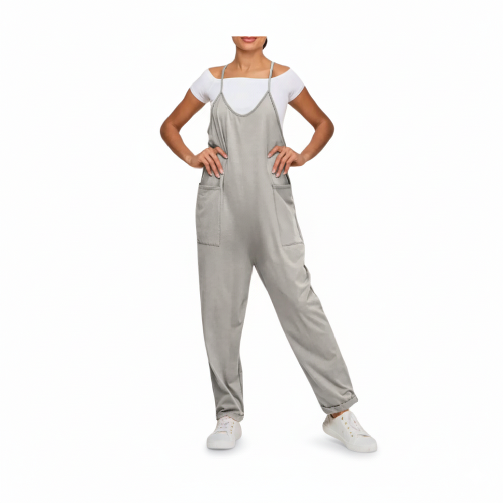 Gravidjumpsuit med stora fickor – ledig passform, stretchig bomullsmix | mammakläder