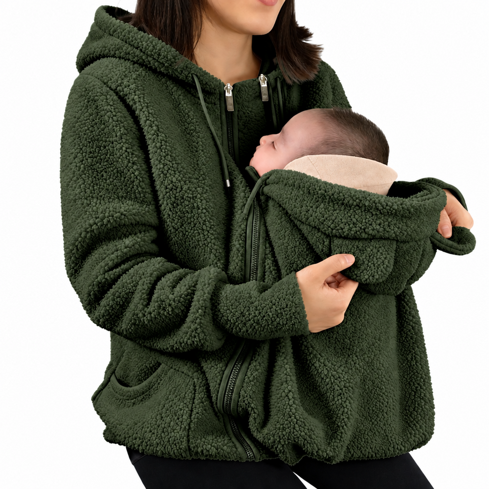 Bärjacka 2-i-1 för mamma och bebis – mjuk fleece, huva, dragkedja, fickor | babywearing-hoodie