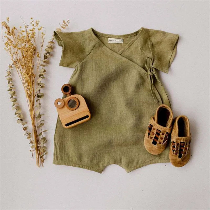 Linne Baby Romper Sommar – Andningsbar & Bekväm | Unisex Babykläder