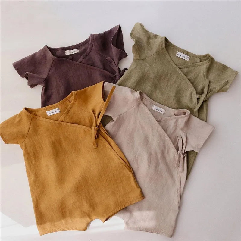Linne Baby Romper Sommar – Andningsbar & Bekväm | Unisex Babykläder